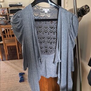 Gray Women's Sweater with Lace Detail